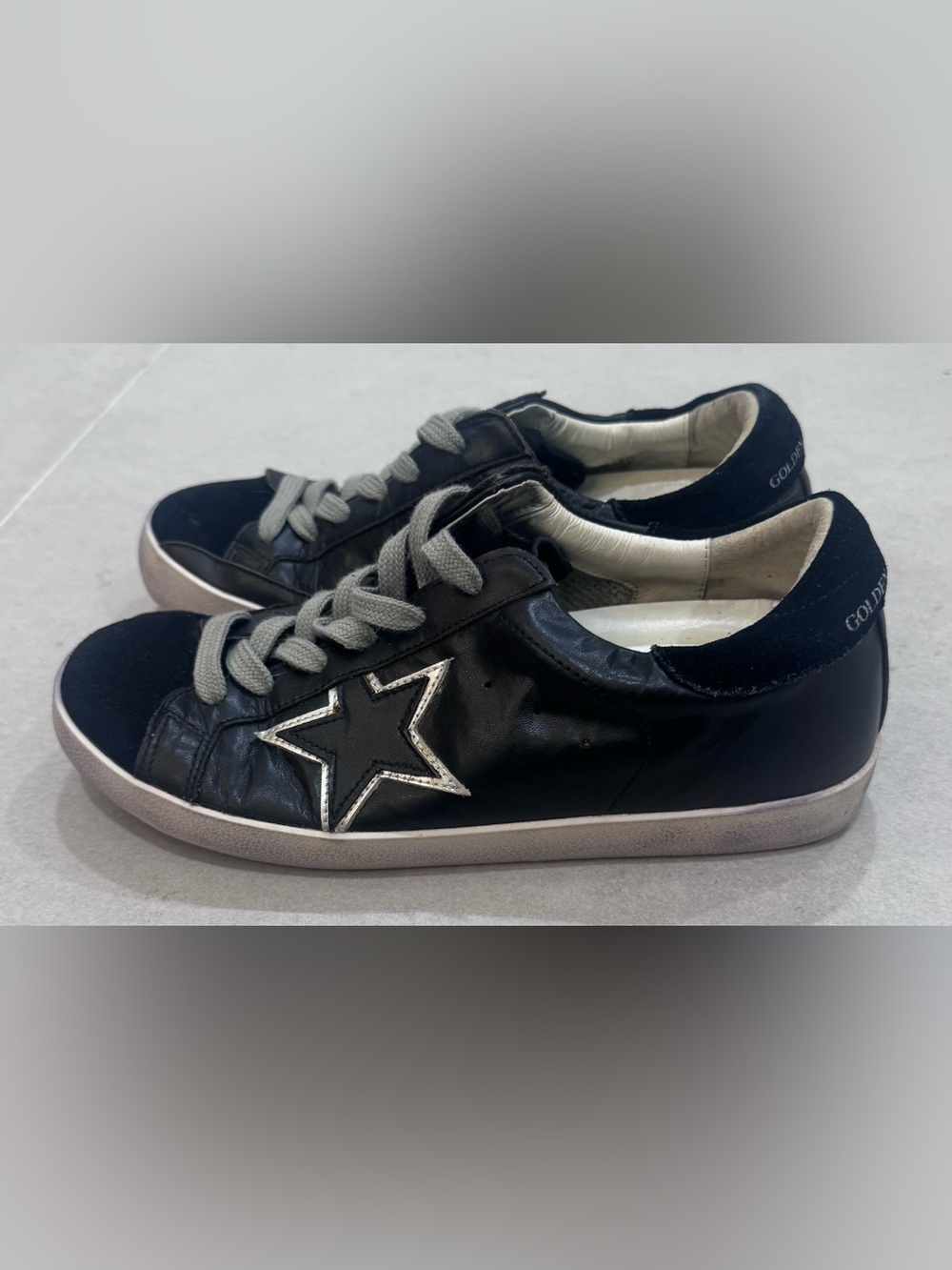 Golden Goose Black Leather Sneakers with Silver Star